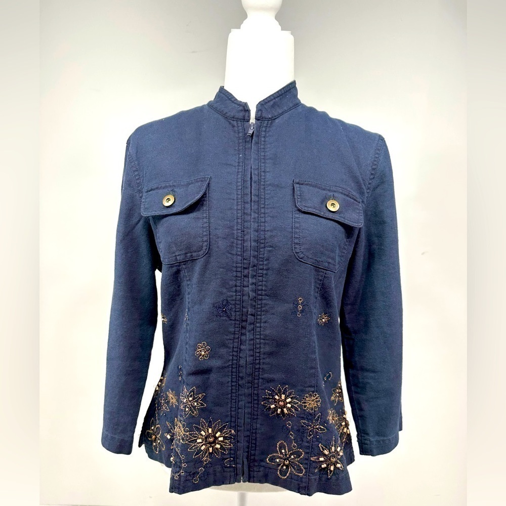 Multiple soft linen blend embroidered jacket size size M